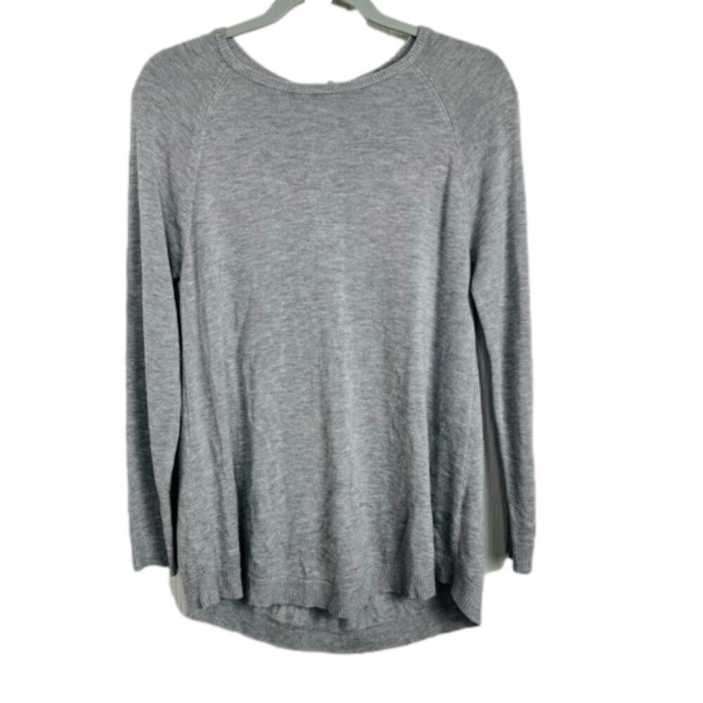 Joan Vass Gray Cashmere Rayon Blend Sweater Top Long Sleeve Zip Back Size Medium